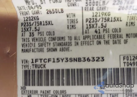 1995 Ford F150 from USA, damaged, VIN 1FTCF15Y3SNB36323